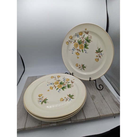 Vintage Set 4 Taylor Smith Taylor Dinner Plates 10" Yellow Buttercups TST237 - Picture 1 of 9
